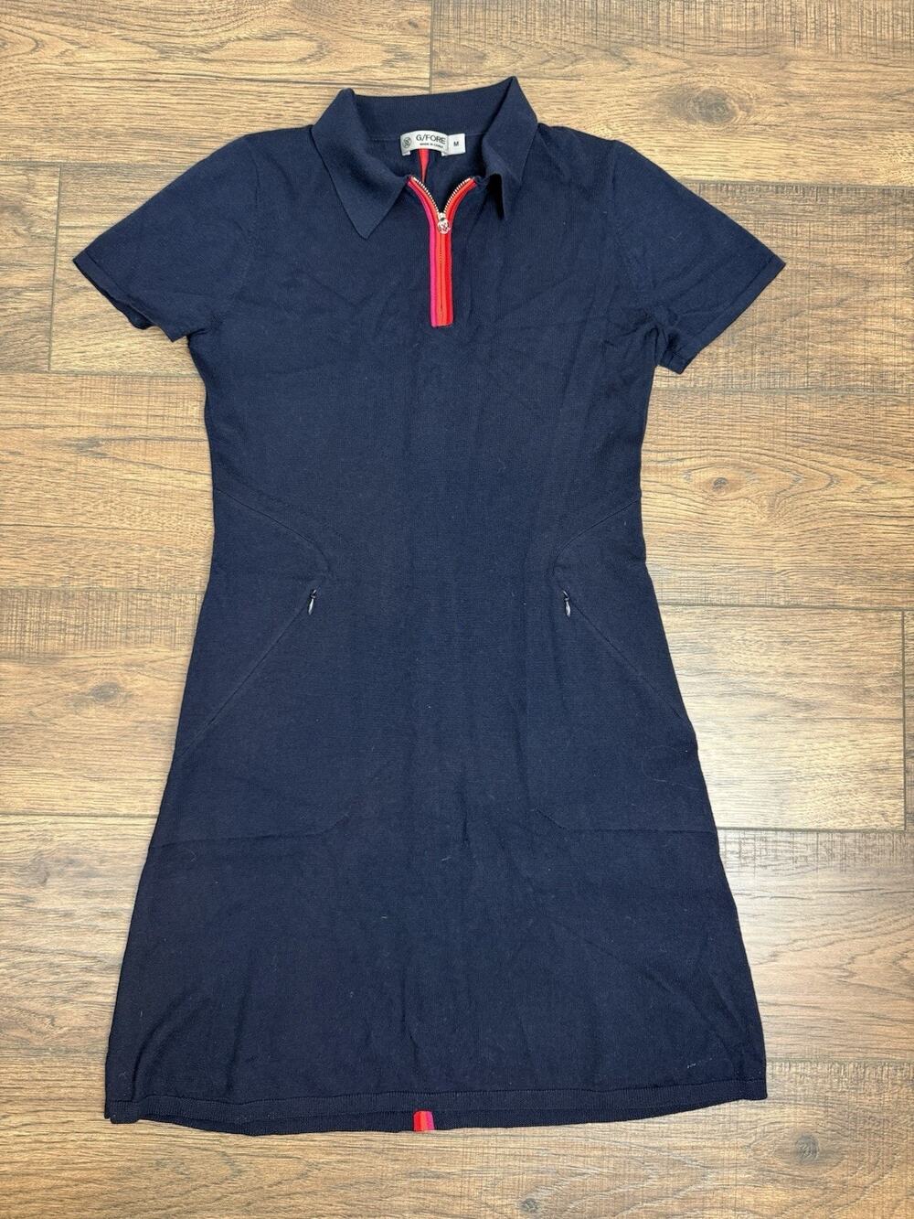 G/Fore Womens Sweater Dress 1/4 Zip Pocket 100% Wool Navy Blue Sz M Golf